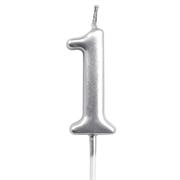 Casey 10cm Silver Numerical Birthday Candle Nr1